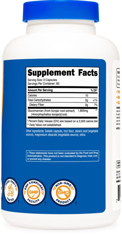 Nutricost Glucomannan 1,800mg Per Serving, 180 Capsules - Natural Fiber Source, Non-GMO, Gluten Free - Image 4