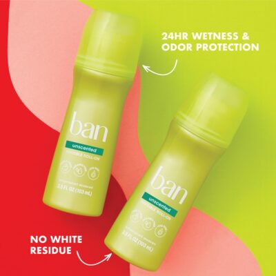 Ban Original Unscented 24-hour Invisible Antiperspirant, 3.5oz Roll-on Deodorant, 4-pack, Underarm Wetness Protection, with Odor-fighting Ingredients - Image 2