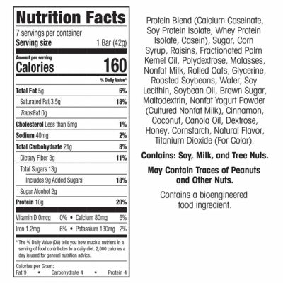 WonderSlim Protein Snack Bar, Oatmeal Cinnamon Raisin, (7ct) - Image 2
