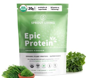 Sprout Living Epic Protein, Plant Based Protein & Superfoods Powder, Green Kingdom | 20 Grams Organic Protein Powder, Greens, Vegan, Non Dairy, Non-GMO, Gluten Free, Low Sugar (1 Pound, 12 Servings)