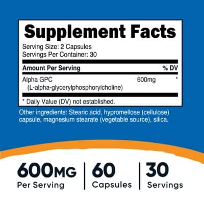 Nutricost Alpha GPC 600mg, 60 Vegetarian Capsules - Non-GMO and Gluten Free, 300mg Per Capsule - Image 2