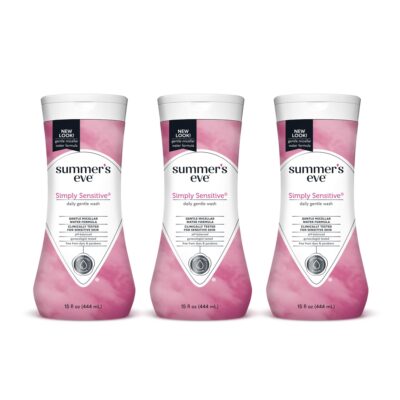 Summer's Eve Simply Sensitive Daily Gentle All Over Feminine Body Wash, Removes Odor, Feminine Wash pH Balanced, 15 fl oz, 3 Pack