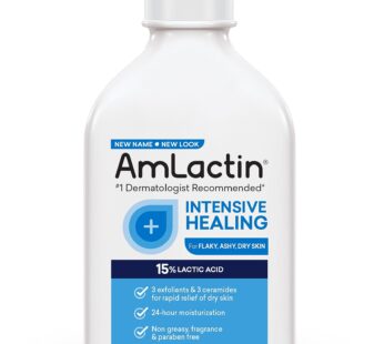 AmLactin Intensive Healing Body Lotion for Dry Skin ? 7.9 oz Pump Bottle ? 2-in-1 Exfoliator and Moisturizer with Ceramides and 15% Lactic Acid for 24-Hour Relief from Dry Skin (Packaging May Vary)