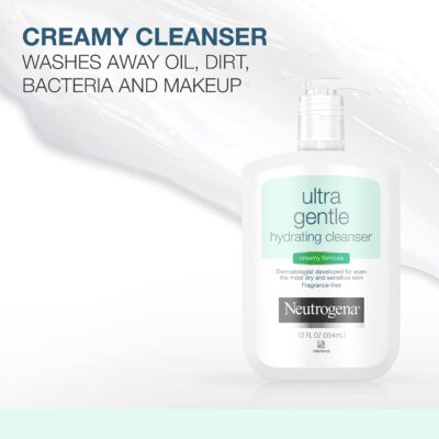 Neutrogena Ultra Gentle Hydrating Facial Cleanser, Non-Foaming Face Wash for Sensitive Skin, Gently Cleanses Face Without Over Drying, Oil-Free, Soap-Free, Fragrance-Free, 12 fl. oz - Image 3