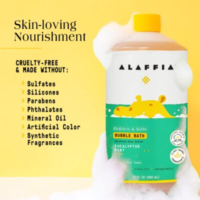 Alaffia Babies and Kids Bubble Bath, Gentle Baby Essentials for Delicate Skin, Cleansing & Calming Bubbles, Plant Based Formula, Vegan, Eucalyptus Mint, 32 Fl Oz - Image 6