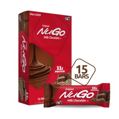 NuGo Protein Bar, Chocolate, 11g Protein, 170 Calories, Gluten Free, 15 Count