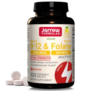 Jarrow Formulas Extra Strength Methyl B-12 1000 mcg & Methyl Folate 400 mcg + P-5-P, Dietary Supplement for Cellular Energy Metabolism and Cardiovascular Support, 100 Chewable Tablets, 100 Day Supply