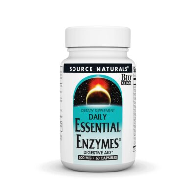 Source Naturals Essential Enzymes 500mg Bio-Aligned Multiple Enzyme Supplement Herbal Defense for Digestion, Gas, Constipation & Bloating Relief - Supports A Strong Immune System - 60 Capsules