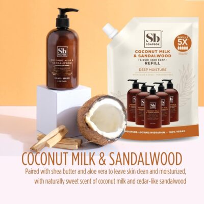Soapbox Liquid Hand Soap, Coconut Milk & Sandalwood, Gentle & Moisturizing Hand Wash for Kitchen and Bathroom, Vegan & Cruelty Free Scented Hand Soap 12 Ounce Pump Bottles (Pack of 3) - Image 2