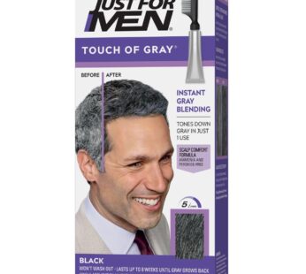 Just For Men Touch of Gray, Mens Hair Color Kit with Comb Applicator for Easy Application, Great for a Salt and Pepper Look – Black, T-55, Pack of 1