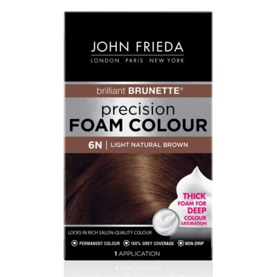 John Frieda Brown Permanent Precision Foam Hair Color Kit, Light Brown Hair Dye, 6N Light Natural Brown Hair Coloring Kit, 1 Application