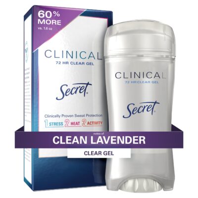 Secret Clinical Strength Antiperspirant Deodorant for Women Clean Lavender Scent Clear Gel 2.6 Oz