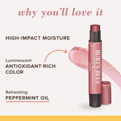 Burt's Bees Shimmer Lip Tint Set, Tinted Lip Balm Stick, Moisturizing for All Day Hydration with Natural Origin Glowy Pigmented Finish & Buildable Color, Peony (4-Pack) - Image 2