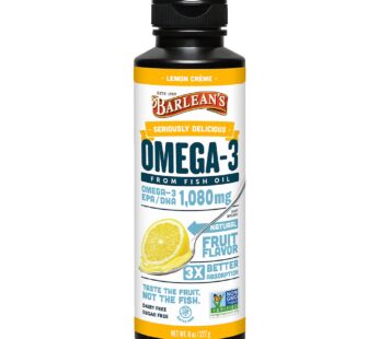 Barlean’s Lemon Cr?me Omega 3 Fish Oil Liquid Supplement, 1080mg of Omega 3 EPA & DHA Fatty Acid, Smoothie Flavored & Burpless for Brain, Joint, & Heart Health, 8 oz