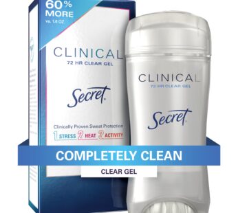 Secret Clinical Strength Deodorant and Antiperspirant for Women Clear Gel Completely Clean 2.6 Oz