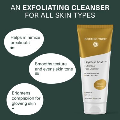 Glycolic Acid Face Wash, Exfoliating Facial Cleanser and Scrub, 10% Glycolic Acid, AHA and Salicylic Acid Face Cleanser 6 fl. oz - Botanic Tree - Image 3