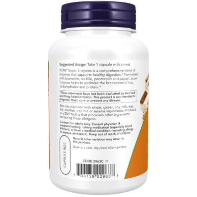 NOW Supplements, Super Enzymes, Formulated with Bromelain, Ox Bile, Pancreatin and Papain, Super Enzymes,90 Capsules - Image 3