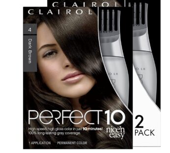 Clairol Nice’n Easy Perfect 10 Permanent Hair Dye, 4 Dark Brown Hair Color, Pack of 2