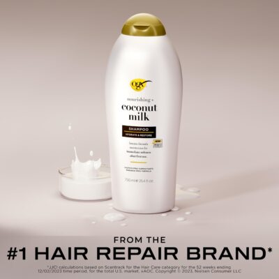 OGX Nourishing + Coconut Milk Shampoo, Hydrating & Restoring Shampoo Moisturizes for Soft Hair After the First Use, Paraben-Free, Sulfate-Free Surfactants, 25.4 fl. oz - Image 3