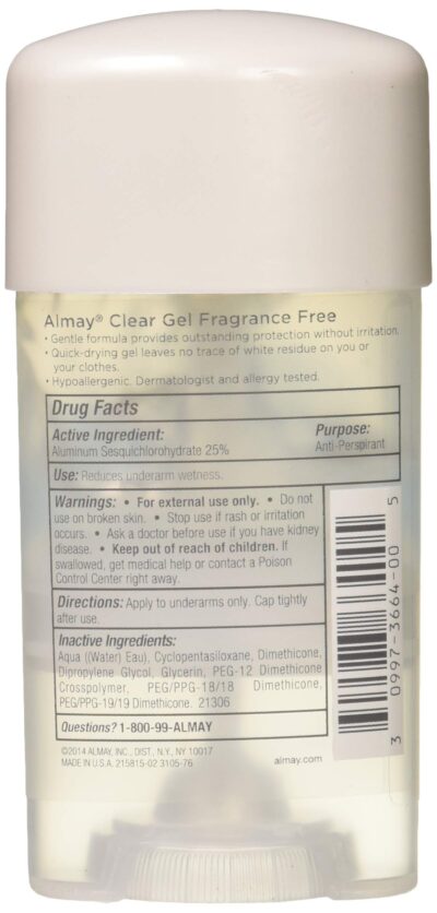 Almay Clear Gel, Anti-Perspirant and Deodorant, Fragrance Free, 2.25-Ounce Stick (Pack of 3) - Image 2