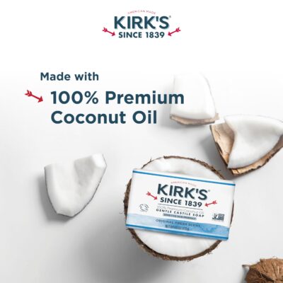 Kirk's Castile Bar Soap for Men, Women & Children - Made With Premium Coconut Oil, Sensitive Skin Formula, Vegan, Non GMO, Original Fresh Scent, 4 oz. Bars, 6 Pack - Image 3