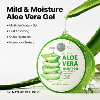 Nature Republic 3 PCS MILD & MOISTURE ALOE VERA WATERY GEL 10.56 fl. oz. Soothing Quick Hydration - Image 2