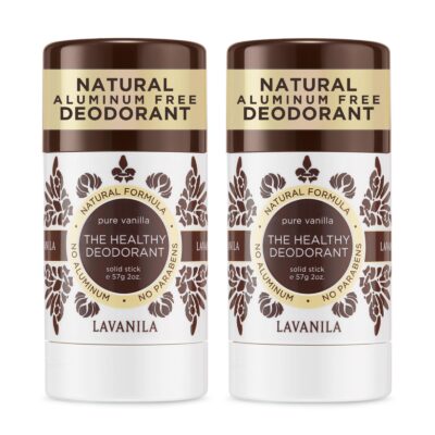 Lavanila Natural Aluminum Free Deodorant 2-Pack, Pure Vanilla - The Healthy Deodorant for Men and Women, Solid Stick (2 Ounce Each), Vegan