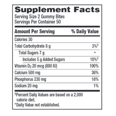 Caltrate Gummy Bites 500 mg Calcium and Vitamin D Supplement, Black Cherry, Strawberry, Orange - 100 Count - Image 7