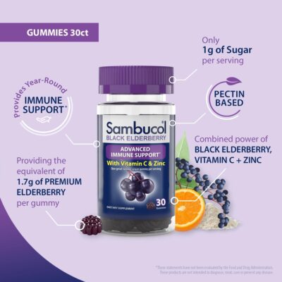 Sambucol Black Elderberry Gummies - Elderberry with Zinc and Vitamin C for Adults, Sambucus Elderberry Gummies, Immune Support Gummies - 30 Count - Image 3