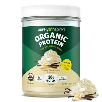 Purely Inspired Plant-Based Protein Powder for Men & Women, Creamy French Vanilla (16 Servings) - Vegan & Organic - 20g of Pea Protein Powder for Smoothies & Shakes - Dairy-Free, & Gluten-Free