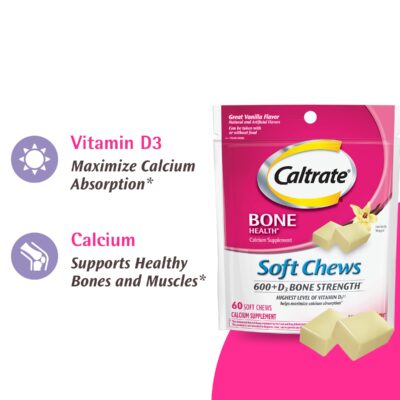 Caltrate Soft Chews 600 Plus D3 Calcium Vitamin D Supplement, Vanilla Creme - 60 Count - Image 5