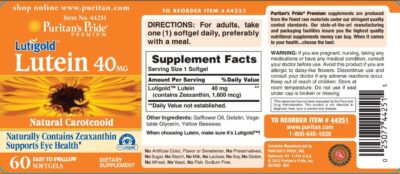 Puritan's Pride Lutein 40 Mg with Zeaxanthin, Helps Support Eye Health*, Whole Bean, 60 Ct, - Image 6