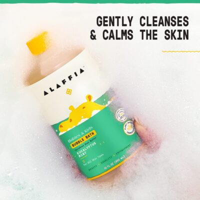 Alaffia Babies and Kids Bubble Bath, Gentle Baby Essentials for Delicate Skin, Cleansing & Calming Bubbles, Plant Based Formula, Vegan, Eucalyptus Mint, 32 Fl Oz - Image 5