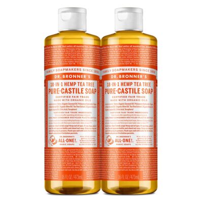 Dr. Bronner's - Pure-Castile Liquid Soap (Tea Tree, 16 ounce, 2-Pack) - Made with Organic Oils, 18-in-1 Uses: Acne-Prone Skin, Dandruff, Laundry, Pets and Dishes, Concentrated, Vegan