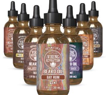 Viking Revolution Bay Rum Beard Oil for Men – Natural Mens Beard Oil with Argan Oil and Jojoba Oil – Beard Softener, Strengthens and Moisturizes – Beard Conditioner for Men (Bay Rum, 1 Pack)