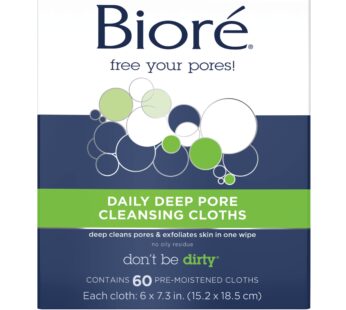 Bior? Daily Make Up Removing Cloths, Facial Cleansing Wipes with Dirt-grabbing Fibers for Deep Pore Cleansing without Oily Residue, 60 Count