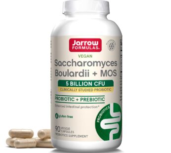 Jarrow Formulas Saccharomyces Boulardii Probiotics + MOS 5 Billion CFU Probiotic Yeast for Intestinal Health Support, Gut Health Supplements for Women and Men, 90 Veggie Capsules, 90 Day Supply