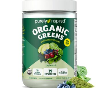 Purely Inspired Organic Green Powder Smoothie Mix, Unflavored (24 Servings) – Probiotics for Digestive Health with Spirulina & Chlorella for Gut Health – Vegan & Gluten-Free