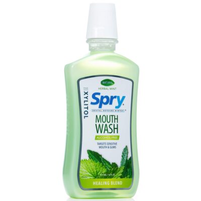 Spry Xylitol Mouthwash Fluoride Free with Enamel Support, Gentle, Natural Healing Herbal Mint - 16 fl oz (Pack of 1)