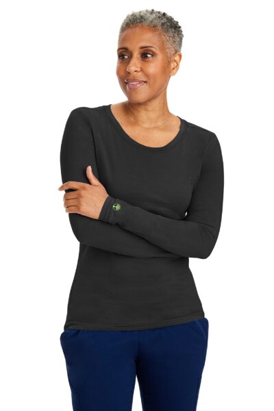 Healing Hands Women's Underscrub Soft Knit Melissa Longsleeve Scrub Tee with Breathable & Easy Care Fabric 5047, XS, Black