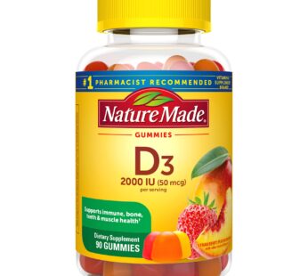 Nature Made Vitamin D3 2000 IU (50 mcg) per serving, Dietary Supplement for Bone, Teeth, Muscle and Immune Health Support, 90 Gummies, 45 Day Supply