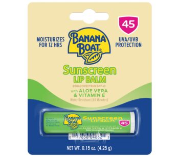 Banana Boat Sunscreen Lip Balm SPF 45 with Aloe Vera & Vitamin E, 0.15oz | Lip SPF, Aloe Vera Lip Balm with SPF, Vitamin E Lip Balm, Moisturizing Lip Balm, Lip Sunblock, Travel Sunscreen, 0.15oz