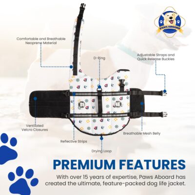 Paws Aboard Dog Life Jacket - Keep Your Canine Safe with a Nylon Life Vest - Designer Life Jackets - Perfect for Swimming and Boating - Nautical Dog, Small - Image 5