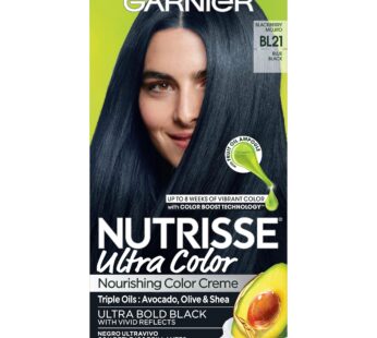 Garnier Hair Color Nutrisse Ultra Color Nourishing Creme, BL21 Reflective Blue Black (Blackberry Mojito) Permanent Hair Dye, 1 Count (Packaging May Vary)