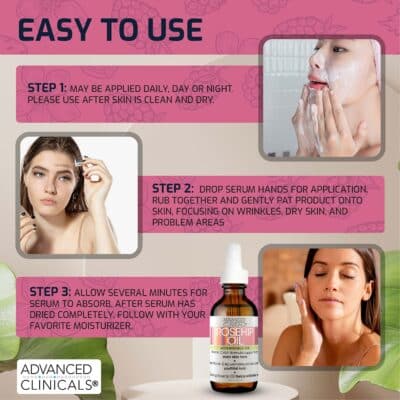Advanced Clinicals Rosehip Oil For Face | Anti Wrinkle Facial Skin Care Serum | Vitamin C Serum Moisturizer Face Oil W/Vitamin E For Fine Lines, Dark Spots, Uneven Skin Tone, & Sun Damage, 1.8 Fl Oz - Image 5