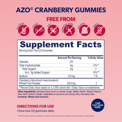 AZO Urinary Tract Health Gummies - 2 Gummies = 1 Glass Cranberry Juice, Helps Cleanse & Protect, Natural Mixed Berry Flavor, Non-GMO, 72 Gummies - Image 5