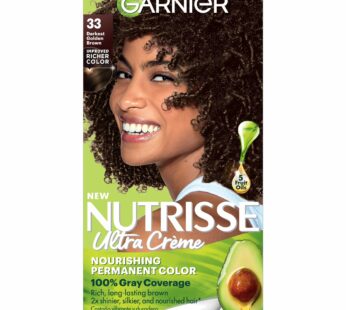 Garnier Hair Color Nutrisse Nourishing Creme, 33 Darkest Golden Brown (Caramel Fudge) Permanent Hair Dye, 1 Count (Packaging May Vary)