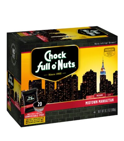 Chock Full o?Nuts Midtown Manhattan Medium Roast, K-Cup Compatible Pods (20 Count) - Arabica Coffee in Eco-Friendly Keurig-Compatible Single Serve Cups