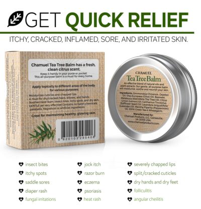 TEA TREE OIL BALM -100% All Natural | Great Cream for Soothing Irritations like Eczema, Psoriasis, Rashes, Insect Bites, Folliculitis, Acne, Itches, Dry Chapped Heels, Cuticles, Saddle Sores and more! - Image 3