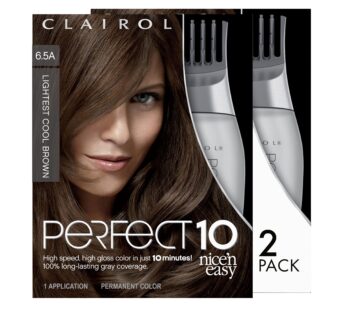 Clairol Nice’n Easy Perfect 10 Permanent Hair Dye, 6.5A Lightest Cool Brown Hair Color, Pack of 2